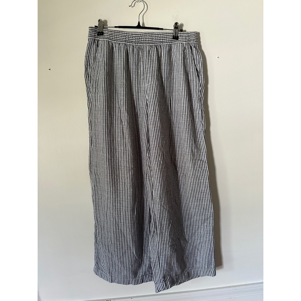 Old Navy Womens Linen Blend Wide Leg Striped Pants Small Elastic Waist